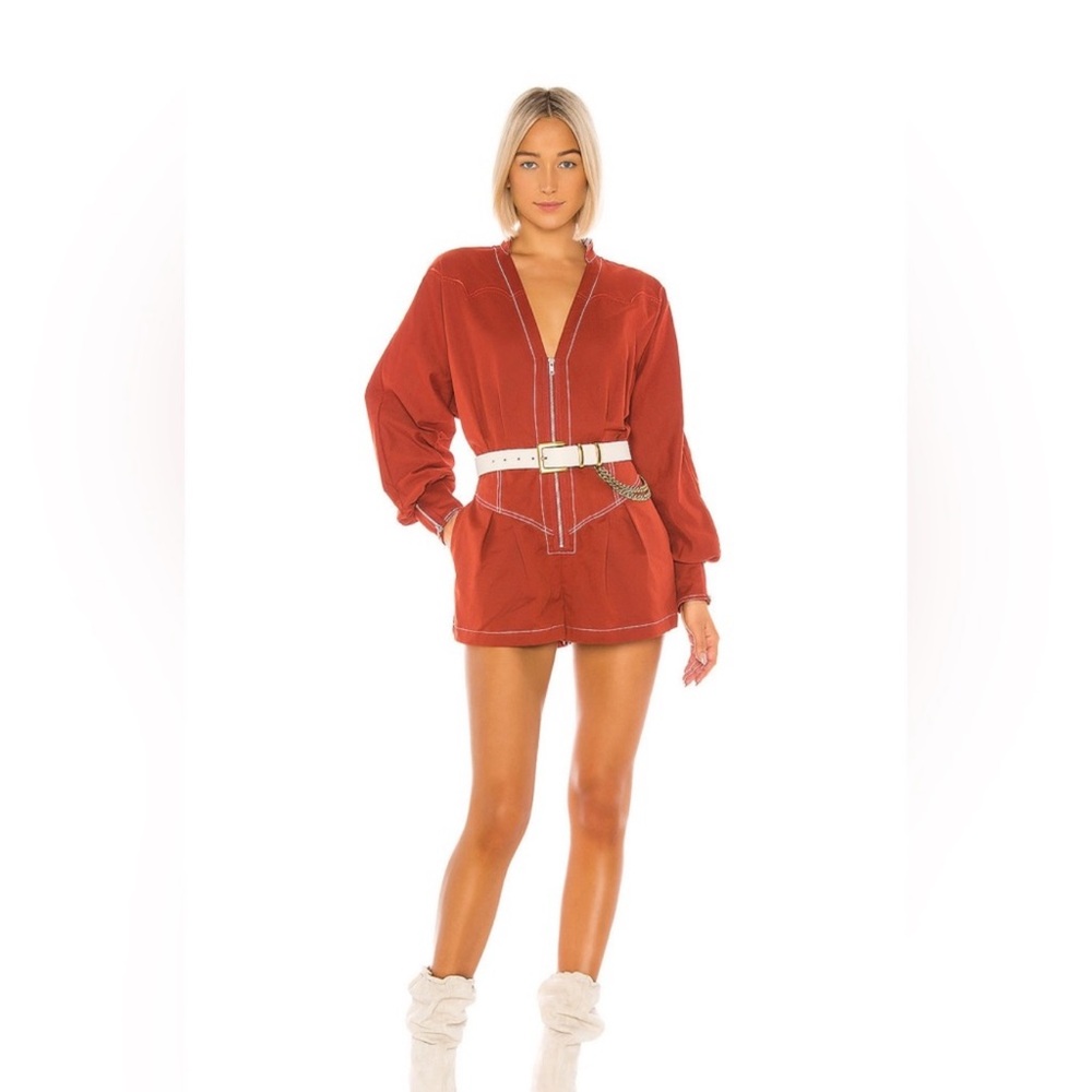 Tularosa Revolve western long sleeved romper brick red